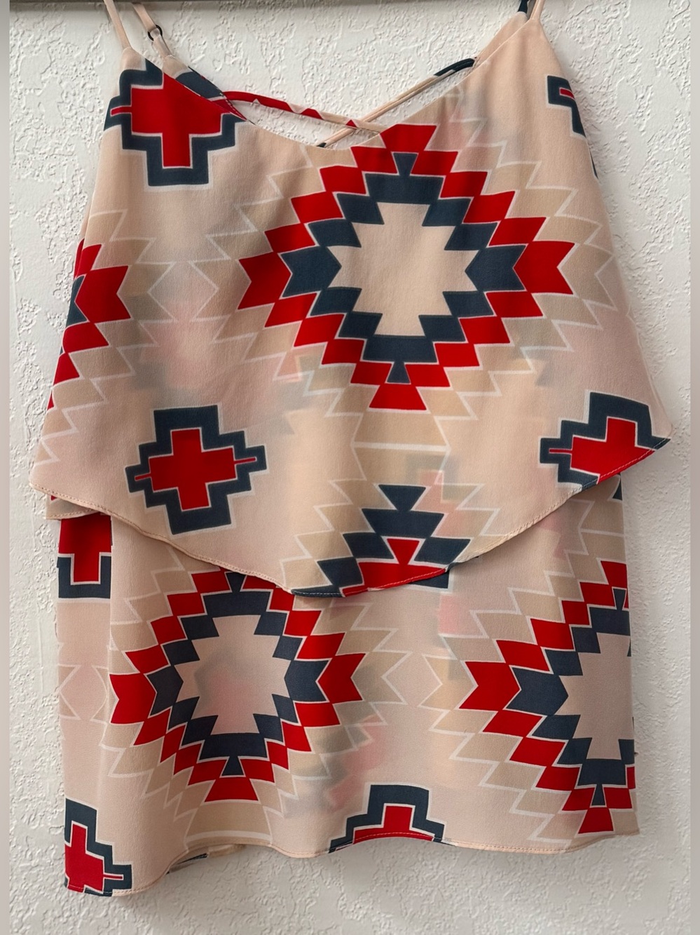 NWOT Silk Aztec pattern print layered Cami w/ back detail by Myne Ashley Anne